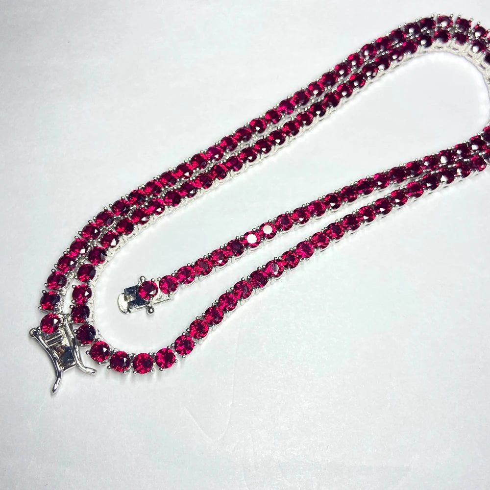 ArtistA Round 4mm Synthetic Ruby 925 Silver Plated Tennis Bracelet for Gift