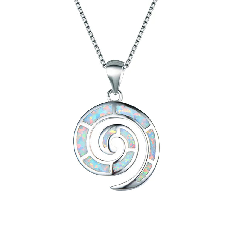Aobao New Style Fashion Jewelry: Blue Opal Swirl Necklace with Snail Pendant, Sweater Chain, Opal Necklace