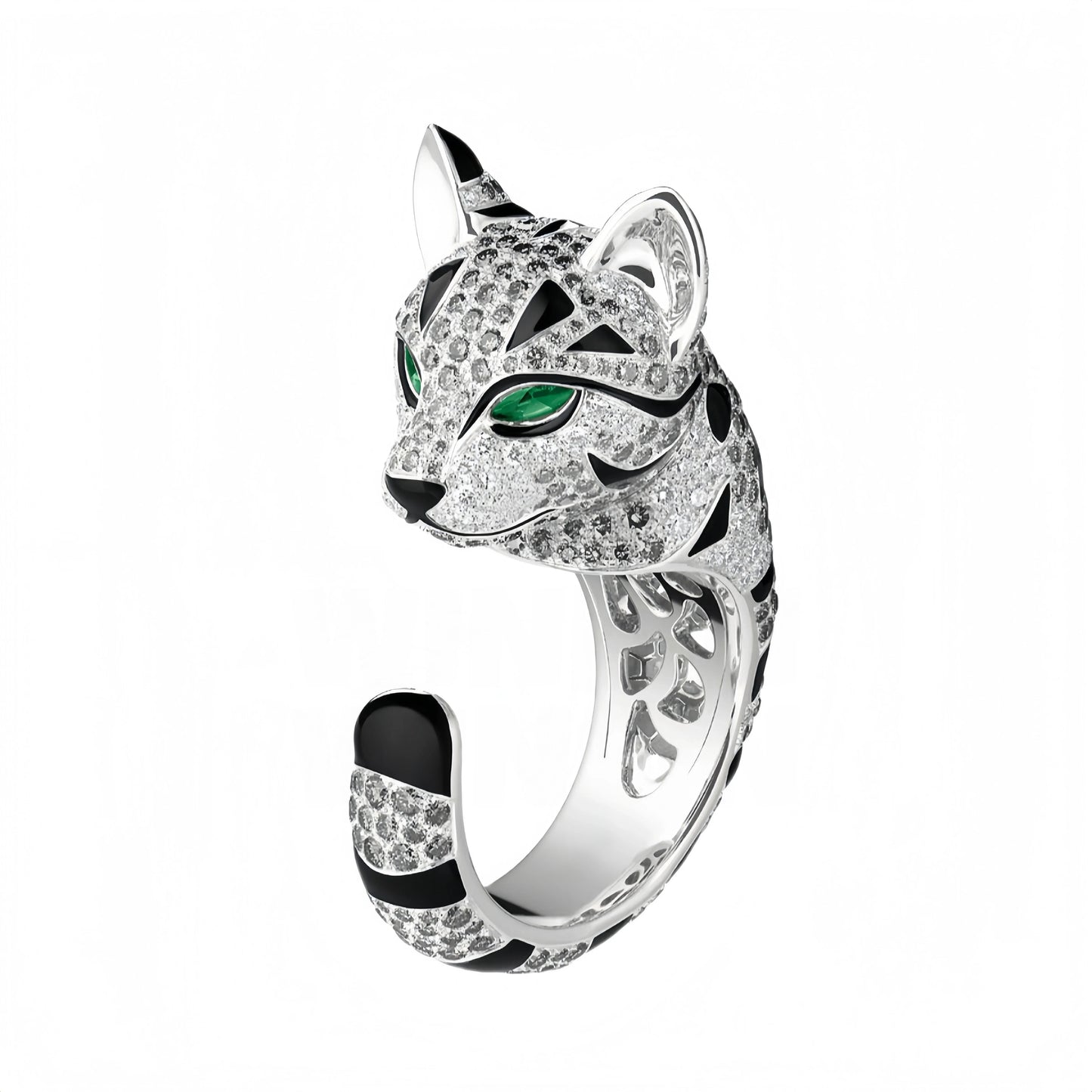 MUSHAN Jewelry Factory Designer Gemstones Jewelry 925 Sterling Silver Rings Woman 18k Gold Plating Leopard Fuzzy Cat Ring Party