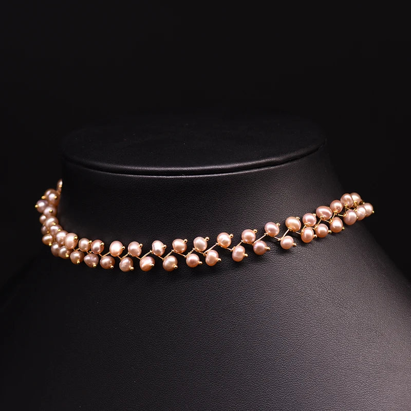 Natural Fresh Water Pearl Choker Necklace for Women Wedding Engagement Handmade Jewelry