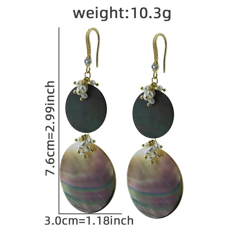 Natural Pearl 2 Pieces Black Shell Pendant Earrings Handmade Design Personality Earrings Banquet Women's Jewelry GE1817B