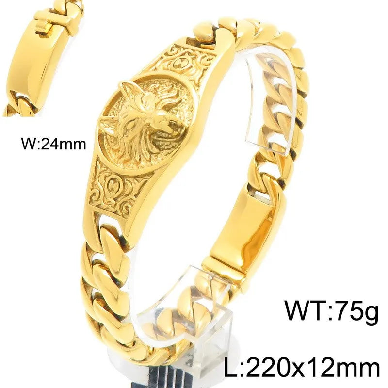 REBEL Punk Fine Jewelry Fashion Bracelets Stainless Steel Wolf Charm Links Bracelet