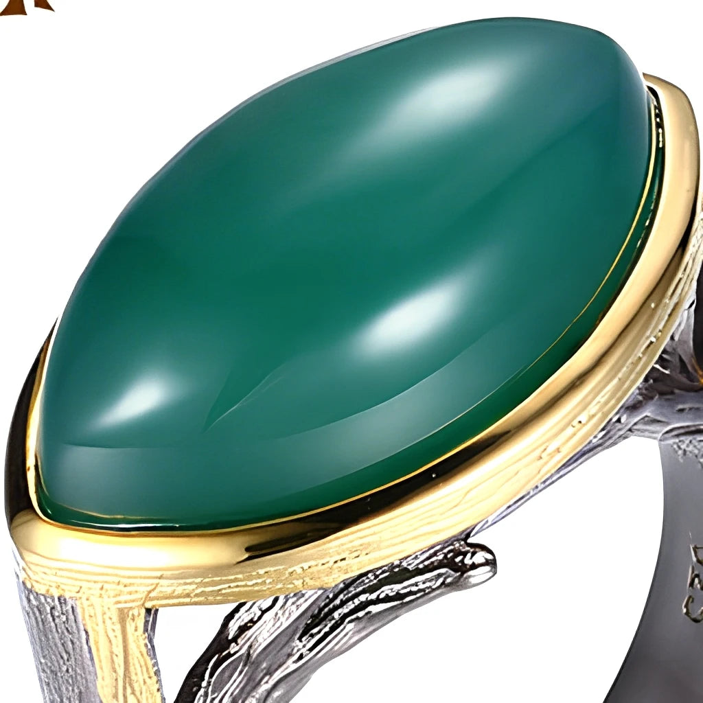 Wholesale Handmade Green Agate 925 Sterling Silver Jewelry Ring