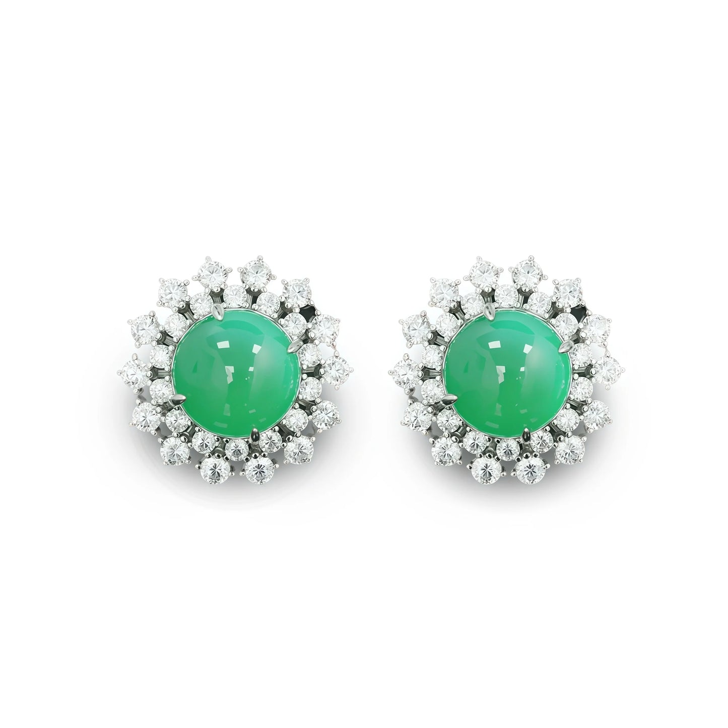 MUSHAN Jewelry Factory 925 Sterling Silver Stud Earrings High Carbon Diamond with Musa Green Natural Chalcedony Women Earrings