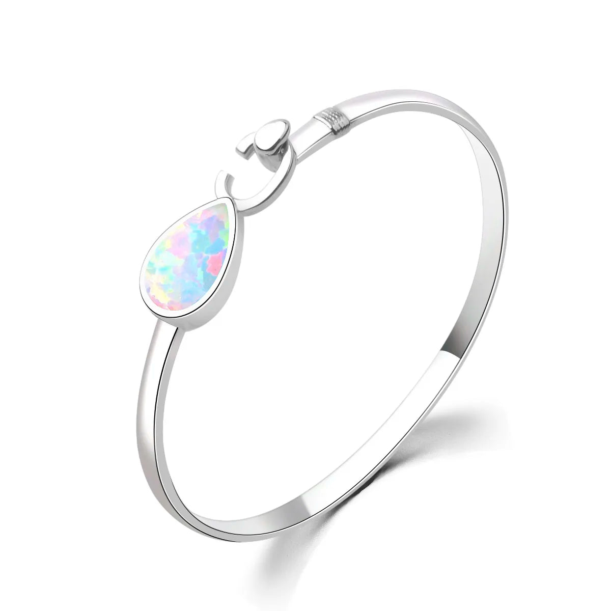 Shimmering Blue Opal Teardrop Bracelet - Minimalist Silver Jewelry for Daily Chic