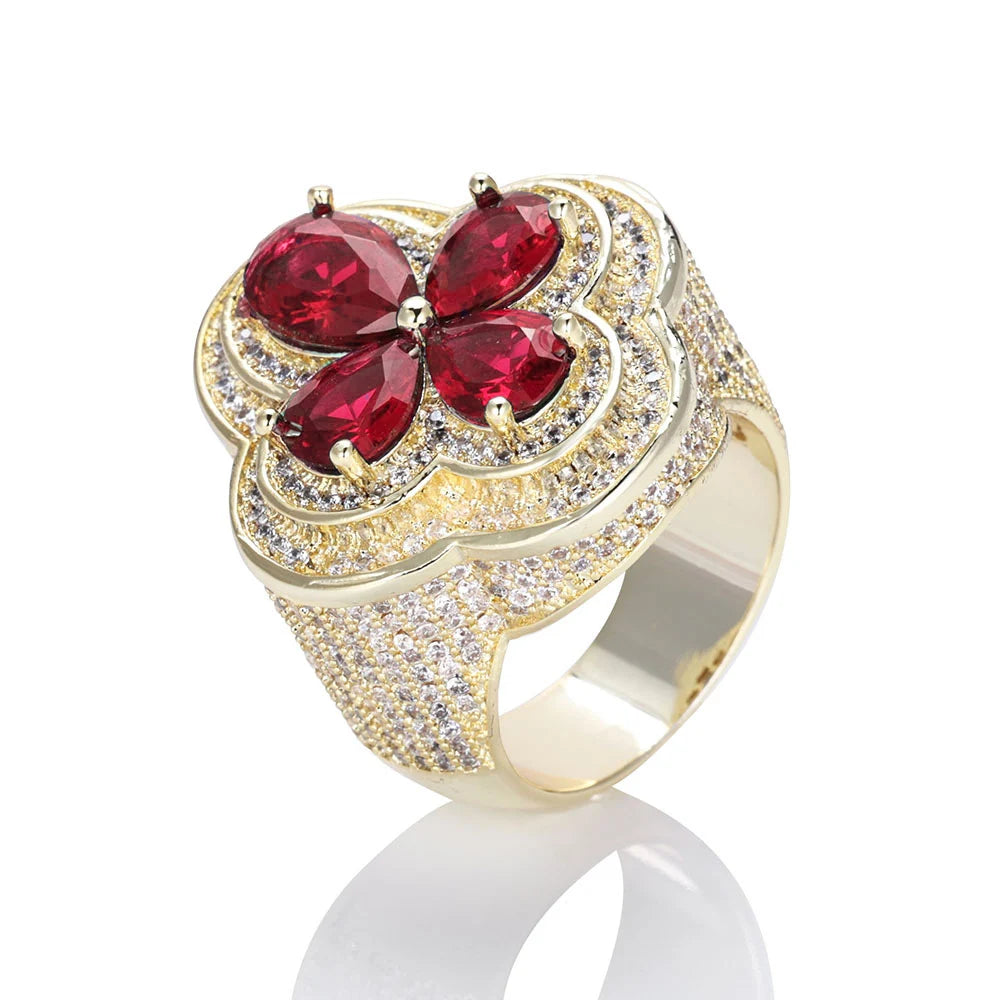 S&S Iced Out Flower Ring | Gemstone Hiphop Ring