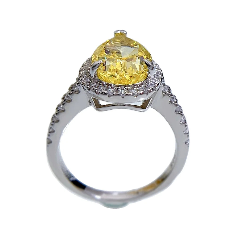 S925 Silver Ring 8 * 12 Yellow Zircon Set with European and American 5-carat Fashion Versatile Ring Boutique Jewelry for Women