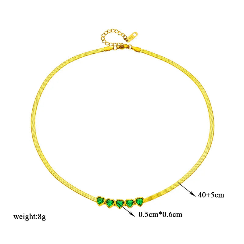 Gold Green Crystal Heart Necklace & Bracelet Jewellery Set | Coordinated Luxury Fashion Set