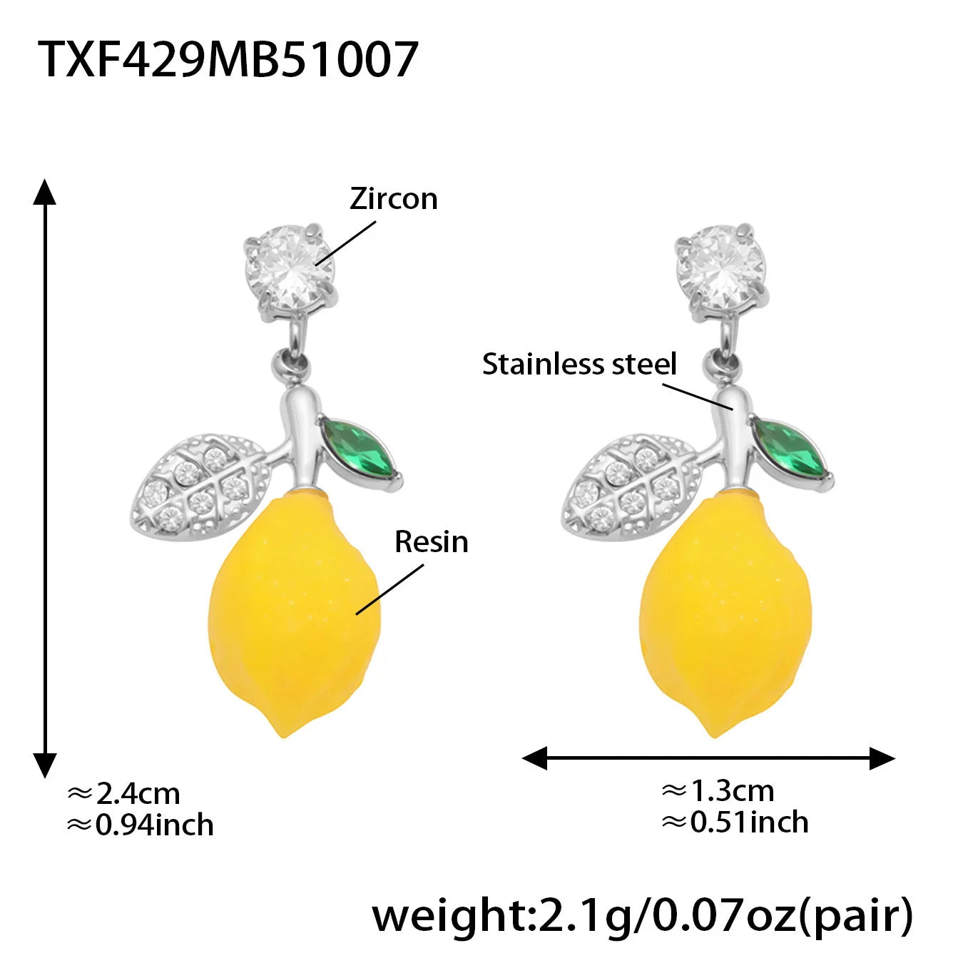 Lemon Fruit Zircon Jewellery Collection | Necklace, Earrings, Bracelet & Ring | Gold & Silver