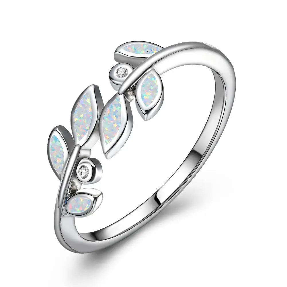 Flower-Shaped Blue Opal Twisted Tiny Ring | Iridescent Gem Inlay Band | Modern Silver/Gold Plated Women's Trendy Fashion Jewelry