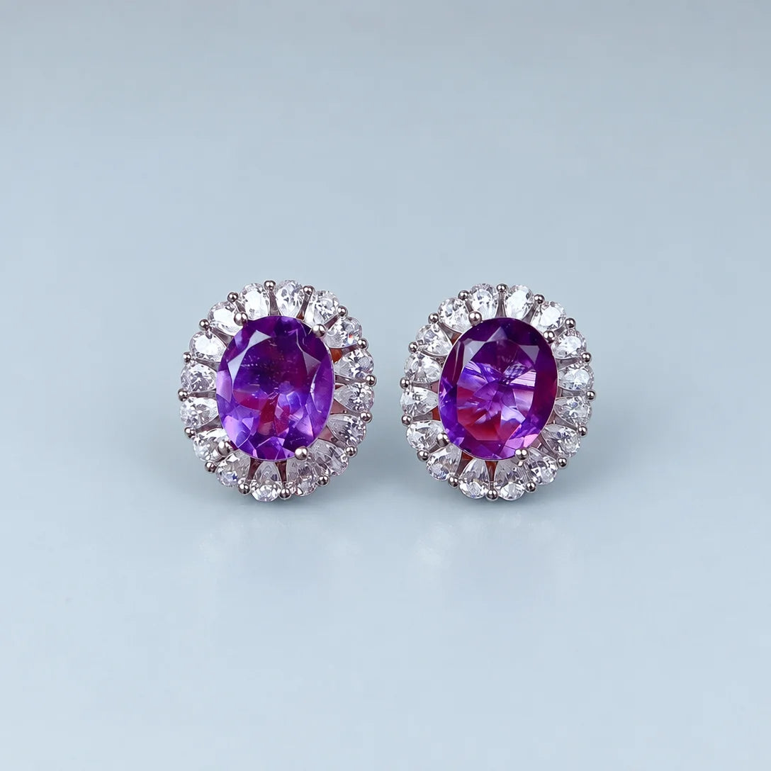REDheart Natural Amethyst Jewelry Set with 925 Sterling Silver for Women Oval Shape Purple Gemstone Ring Pendant Earrings Fine Jewelry