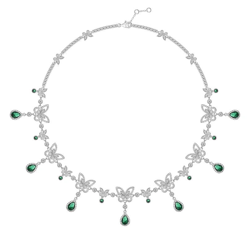 Brass Plated Gold Inlaid Zircon Colorful butterfly Necklace Earrings Bracelet Women's Banquet High-end Suit
