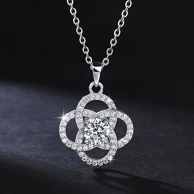 REDheart Trendy S925 Silver Four-leaf Clover Inlaid 1CT Moissanite Pendant Necklace and Earrings for Women Jewelry Set