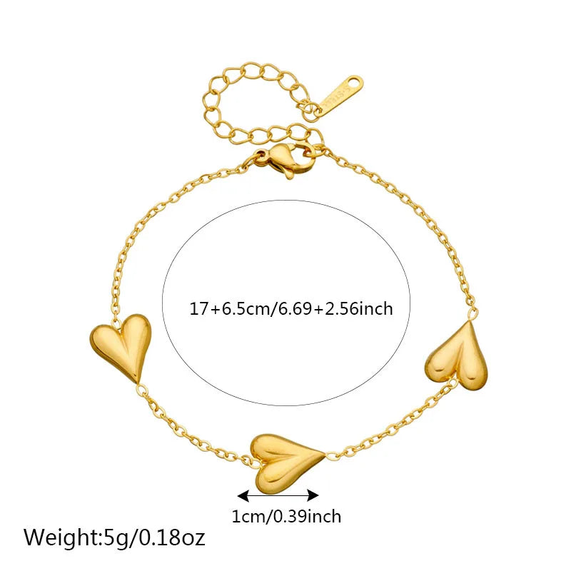 Gold Heart Necklace & Bracelet Jewellery Set | Bold Simple Fashion Set