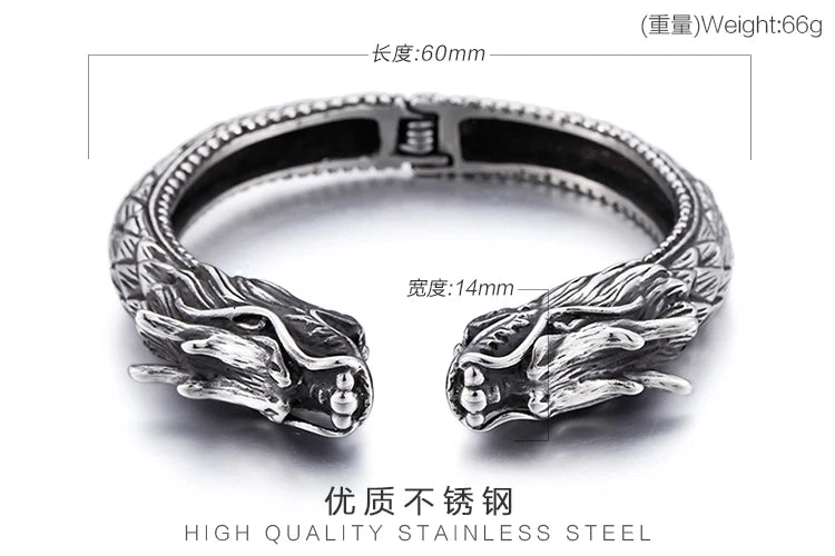 KALEN 316L Stainless Steel Punk Cool Man Dragon Cuff Bangle