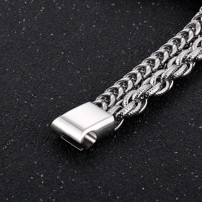 VIKING Mens Vintage Double Chain Stainless Steel Bracelet – Silver