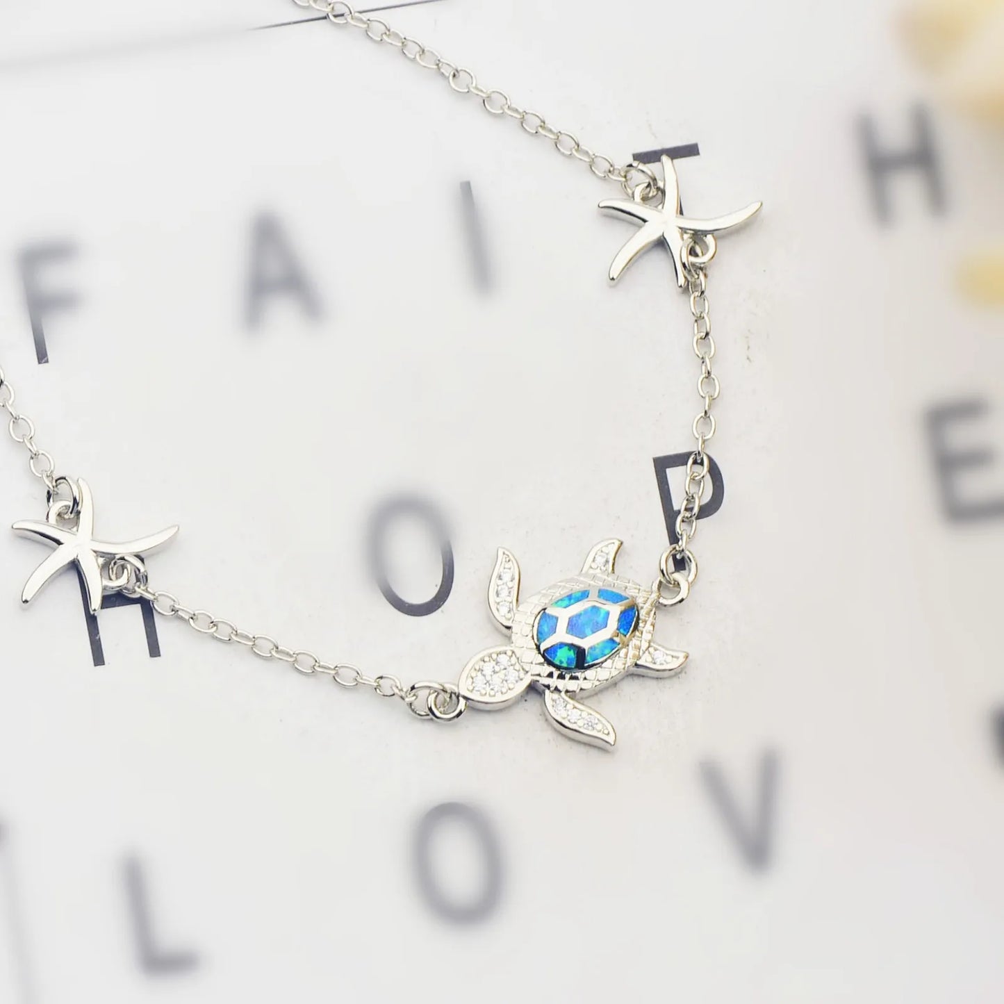 Hawaiian Beach Turtle Flower Christian Opal Beaded Trendy Silver Plated Brass Fashion Jewelry for Women's Anniversary Bulk