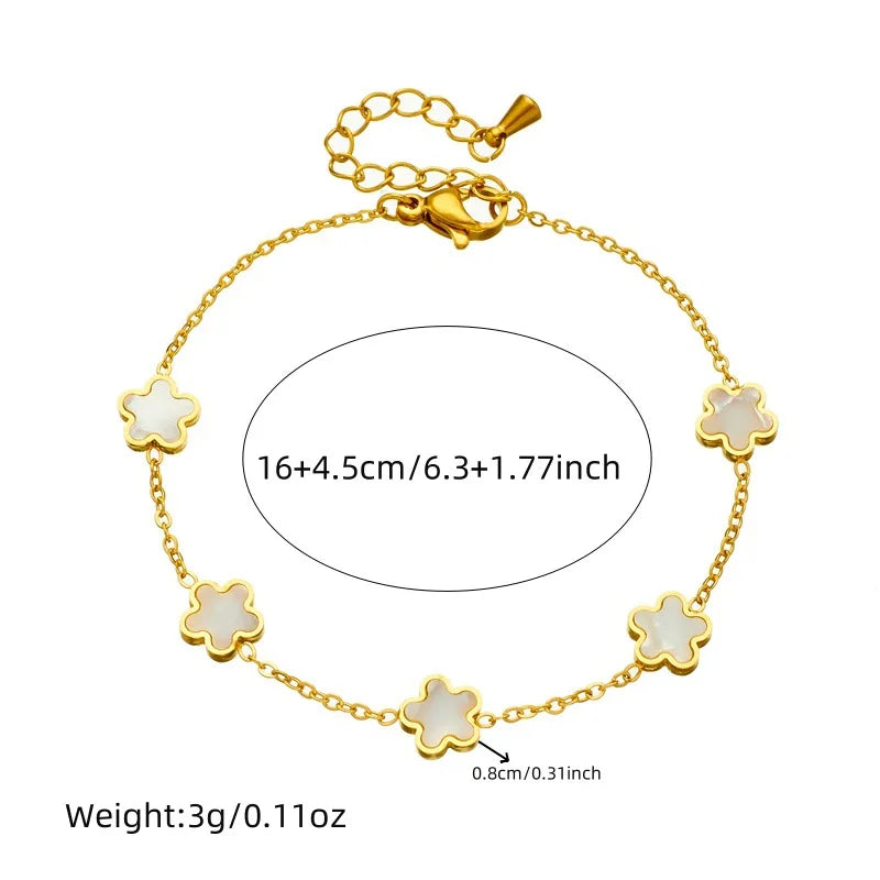 Gold White Flower Necklace, Earrings & Bracelet Jewellery Set | Feminine Fashion Set