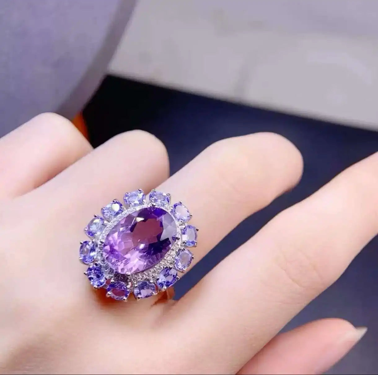 925 Sterling Silver Natural Tanzanite Amethyst Necklace Ring Set Jewelry Set Pendant Set Gift