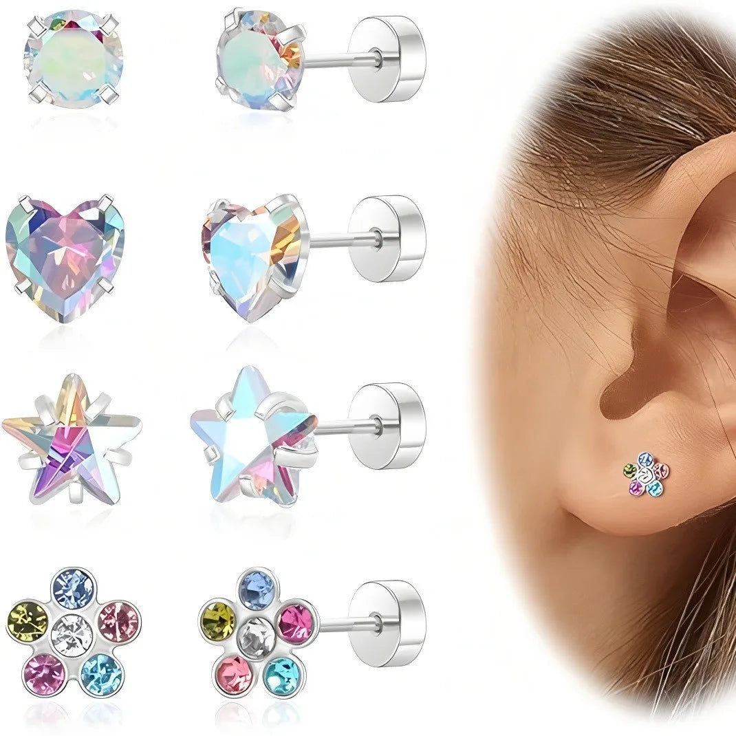 S&S 316L Titanium Steel Zircon Stud Earring Set – 4 Pairs – Collection