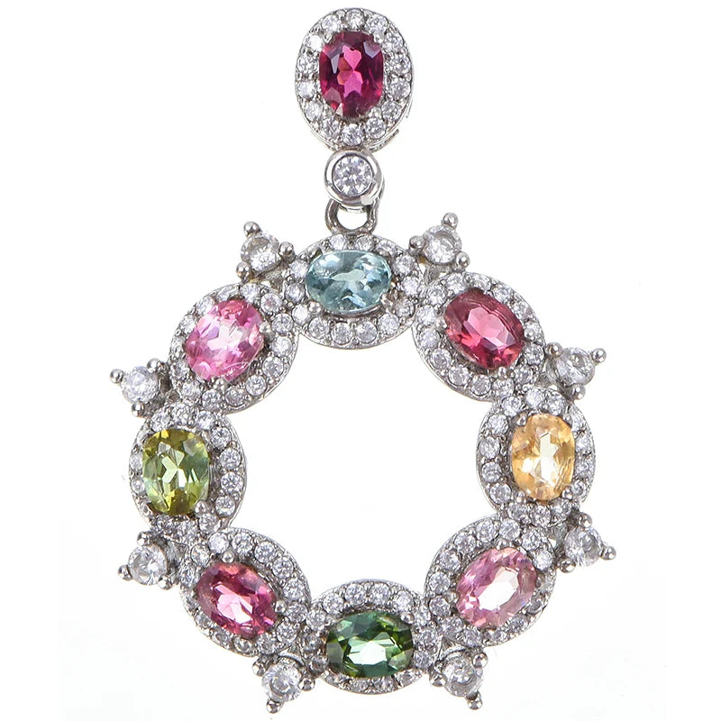 Gioiellieri Natural Tourmaline Oval Cut Platinum Plated 925 Sterling Silver Women's High-end Customized Solitaire Pendant Luxury Necklace