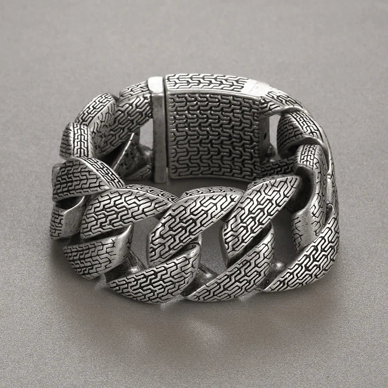 KALEN Men Retro 220mm Stainless Steel Tire Mark Cuban Links Bracelet