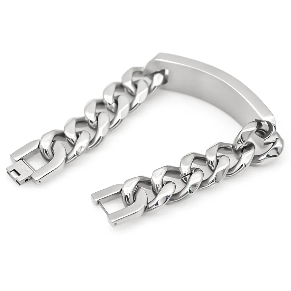 REBEL VIKING Six-Sided Cuban Link Chain Bracelet – 19mm Silver Stainless Steel