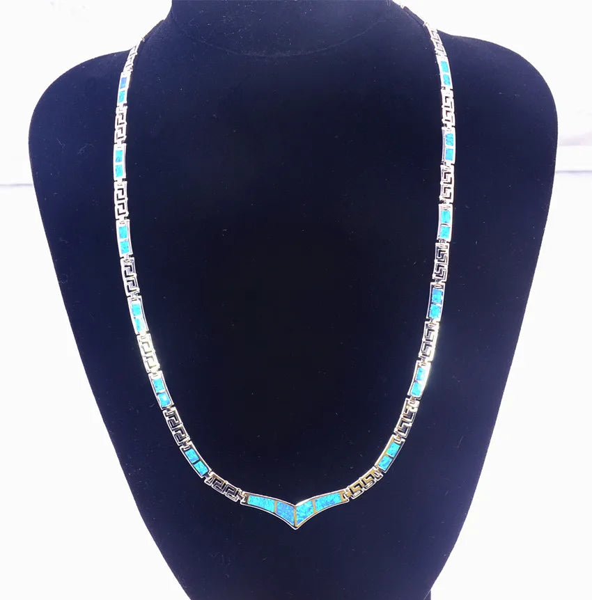 Aobao Christian Silver Plated Copper Alloy Minimalist Heart Opal Link Chain Necklace for Women Gift