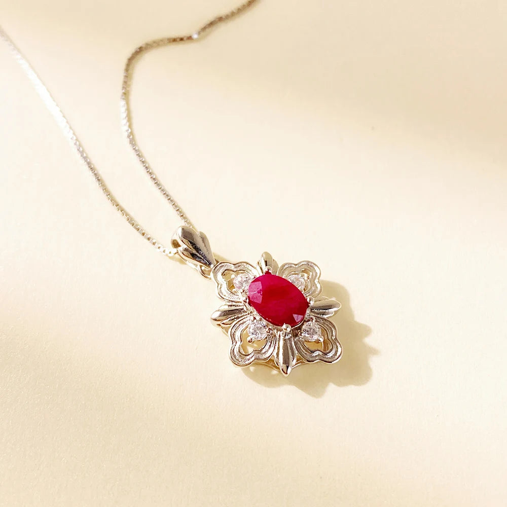 Gioiellieri Natural Ruby Gold Plated 925 Sterling Silver Exquisitely Crafted Claw Setting Gemstone-Inlaid CMA Women's Gift Party Pendant