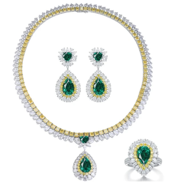 Gemfiori Customized Jewelry 925 Sterling Silver Ring Necklace Earrings Bridal Wedding Jewelry Set for Women High-end Jewelry Manufacturer