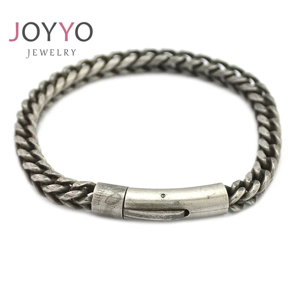 REBEL VIKING Biker Punk Twist Chain Bracelet – Stainless Steel with Zircon
