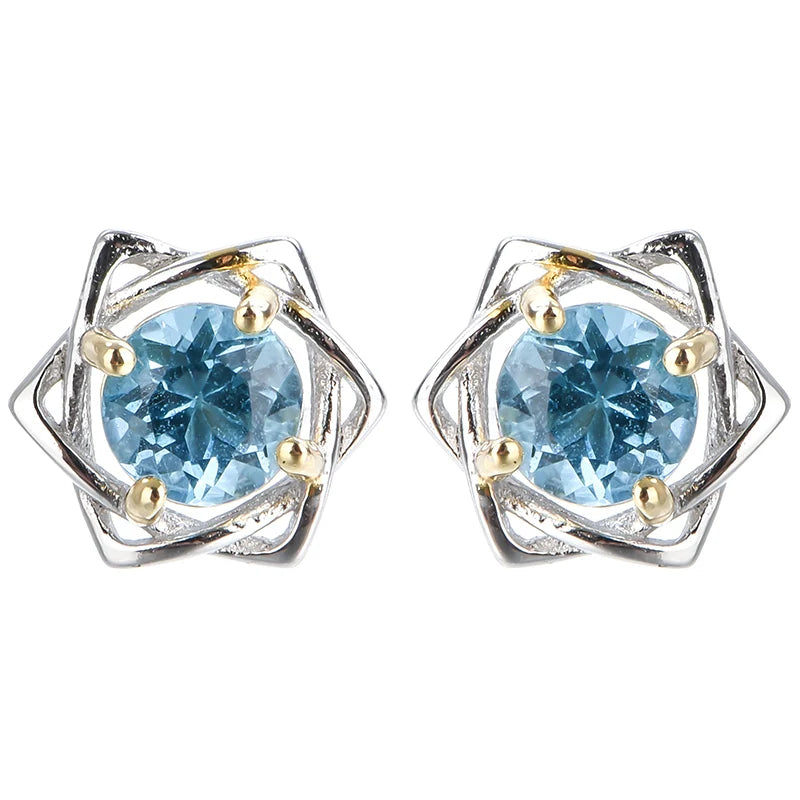 Gioiellieri 925 Sterling Silver Natural Blue Topaz Stud Earrings October Birthstone Wedding Gift Hypoallergenic Rhodium Plated Fine Jewelry