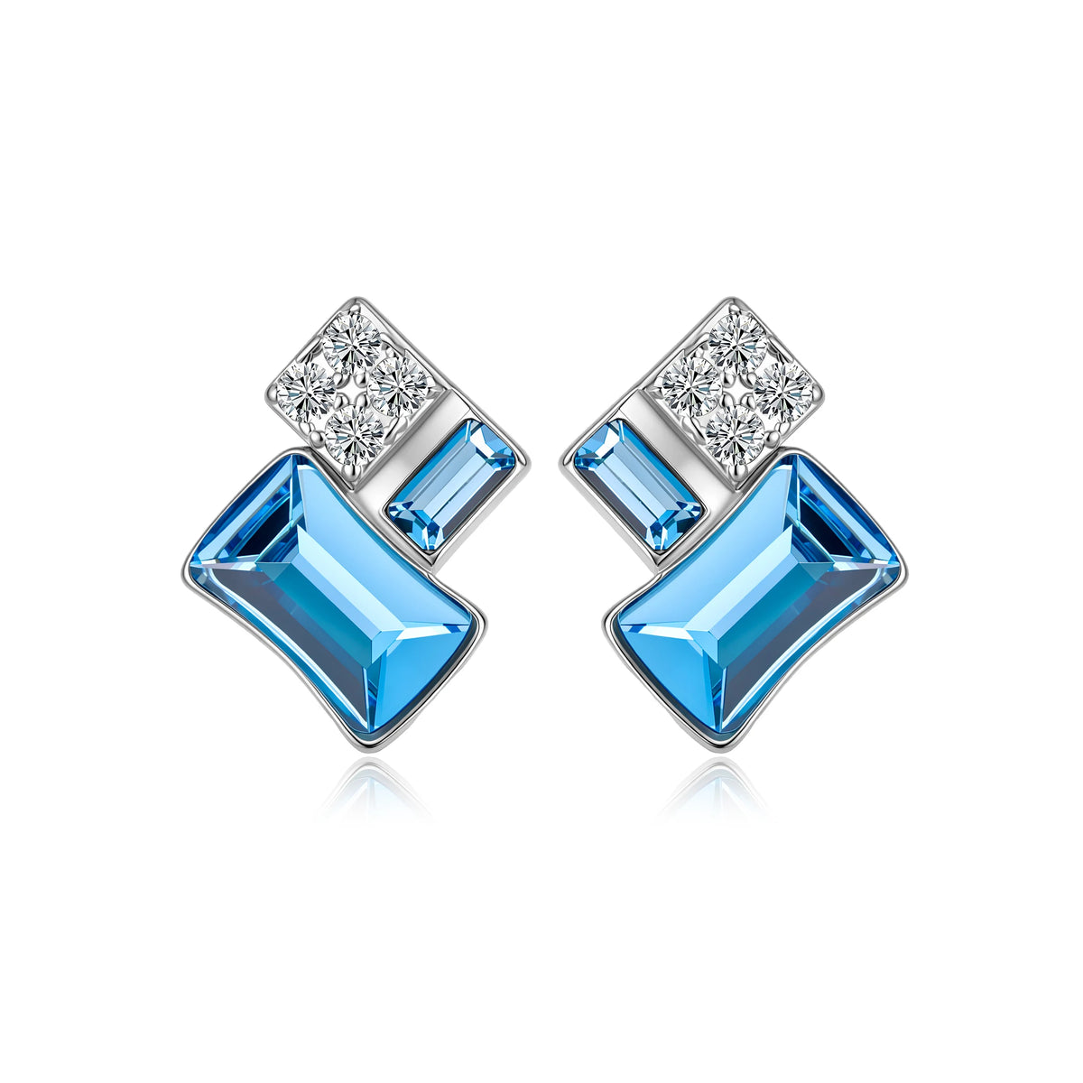 S&S Crystal Rhinestone Geometric 925 Silver Jewellery Set | Rhodium Plated Necklace, Bracelet & Earrings | S&S Collection