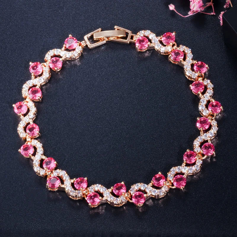 Luxury Platinum Plated Copper Alloy Trendy Geometric Beaded Bracelets for Women with AAA Zirconia-Wedding Engagement Gift