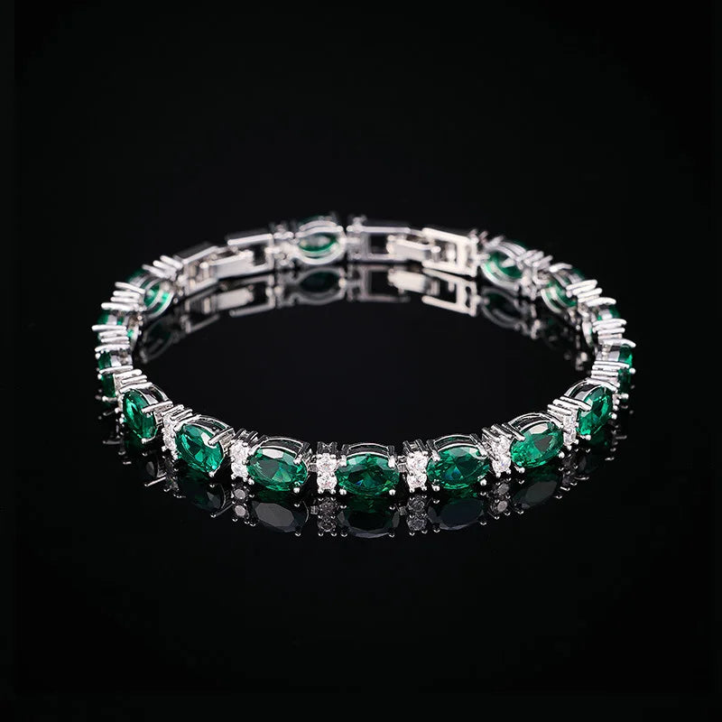 Hip Hop Korean Style Jewelry Oval Cut AAA Cubic Zirconia Blue Bracelet for Women Wedding Party Engagement Simple Versatile Gift