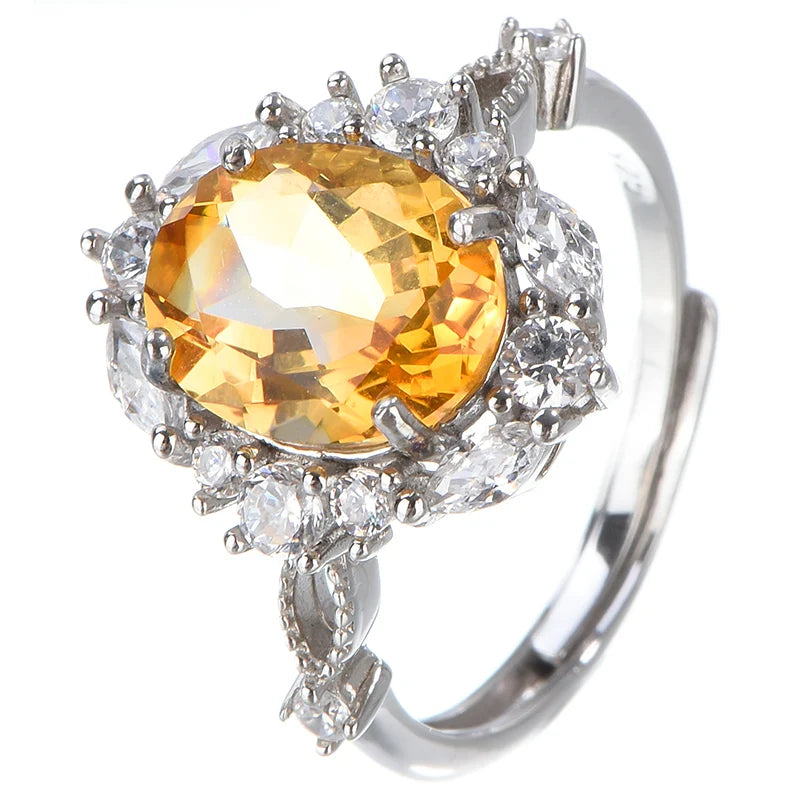 Gioiellieri High-Grade S925 Sterling Silver Oval Cut Citrine Prong Set Natural Stone Rhodium Plated Third Party Certified Luxury Jewelry for