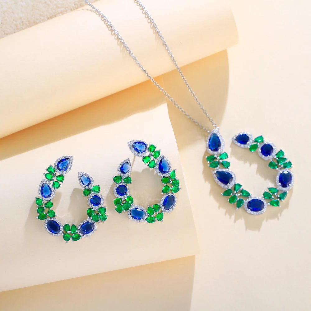 Trendy Fashion Cross Chain Link Big Necklace and Earrings Party Pendant Jewelry Set for Women Accessories