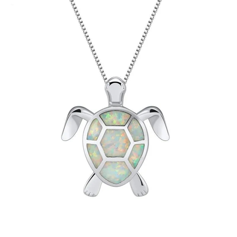 Trendy Copper Opal Turtle Pendant Necklace-Dainty Sweater Chain Link for Women Fashion Jewelry