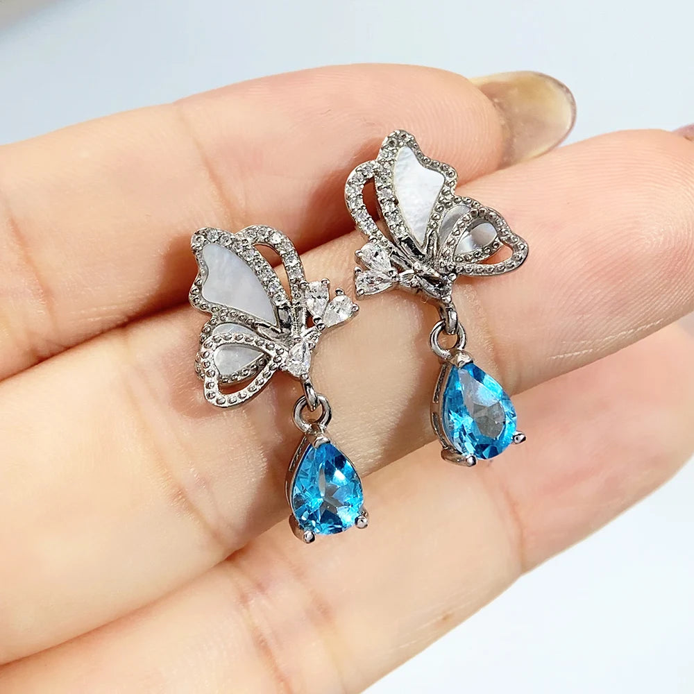Gioiellieri Natural Swiss Blue Topaz Earrings S925 Sterling Silver Drop Earrings for Women Fine Jewelry December Birthstone Anniversary