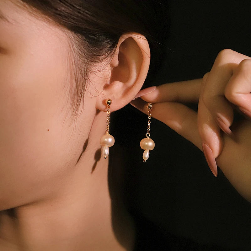 Natural Freshwater Pearl Mushroom Earrings Handmade Design Earrings Gift Banquet Wedding Women's Jewelry GE1813