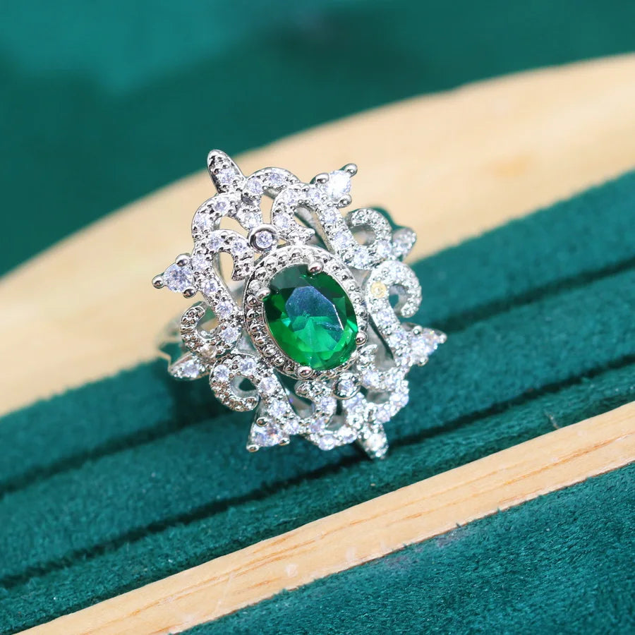 XOTICA 2024 New Classic Green Zircon 925 Silver Jewelry Set for Women Wedding Bracelet Earrings Necklace Pendant Ring Engagement