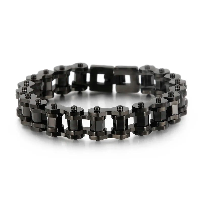 VIKING Mens Retro Bicycle Chain Bangle Bracelet – Silver, Gold & Black