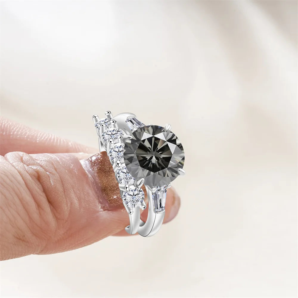 Saudi Arabia Silver Rings with Luxury S925 Sterling Silver Jewelry 6.5carat Gra Certificate Moissanite Ring Set Birthday Gift