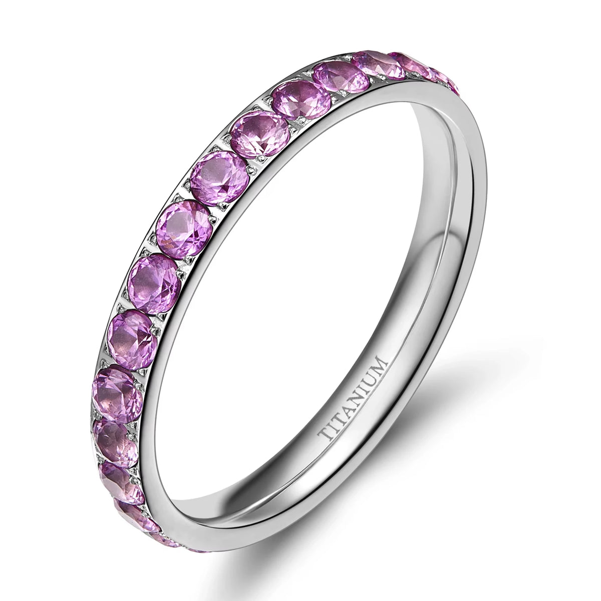 Colorful Classic Eternity Bands 3mm Titanium Silver Plated for Women Factory Price Stylish Cubic Zircon Wedding Rings Waterproof