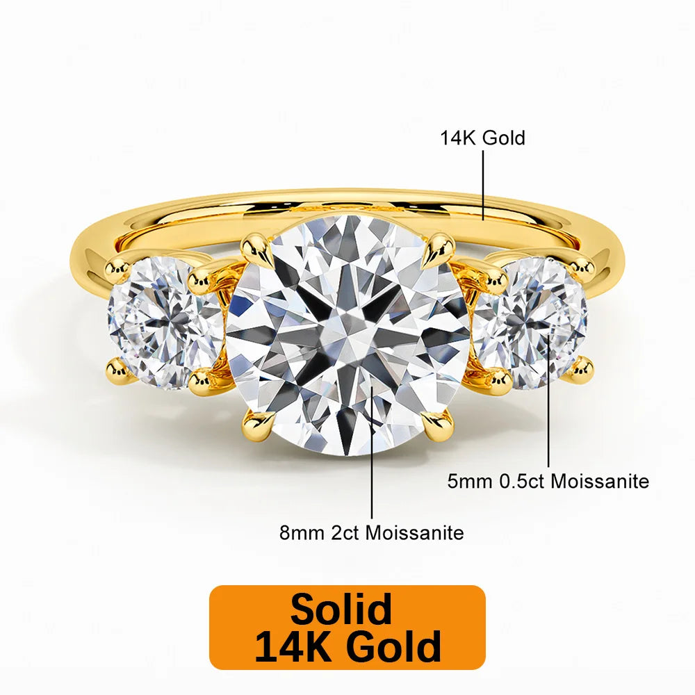 Gioiellieri Fine Jewelry Manufacturer Women Anillos Valentine's Day Gift Classic 4 Prong 3 Stone Moissanite Hollow 14K Gold Ring