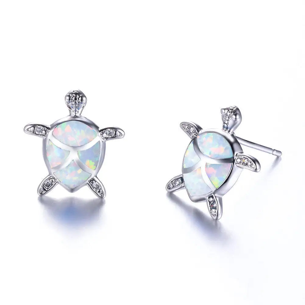 Adorable Baby Turtle Opal Drop Earrings Dainty Ocean Honu Jewelry for Beach Lovers Brass Christian