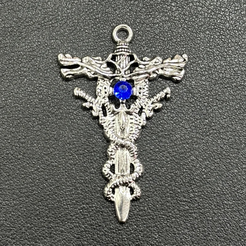 Retro Double-dragon Cross Pendant Charms Gold Stainless Steel Foreign Trade Accessories Fashionable Street-style Trendy DIY