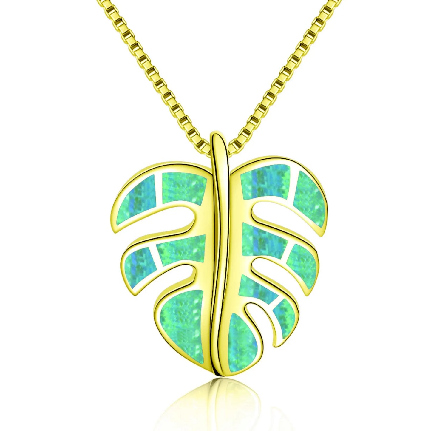 Tiktok Ins Women's Fashion Hawaiian Green Opal Turtle Back Leaf Necklace Silver Plated Brass Casual/Sporty Pendant