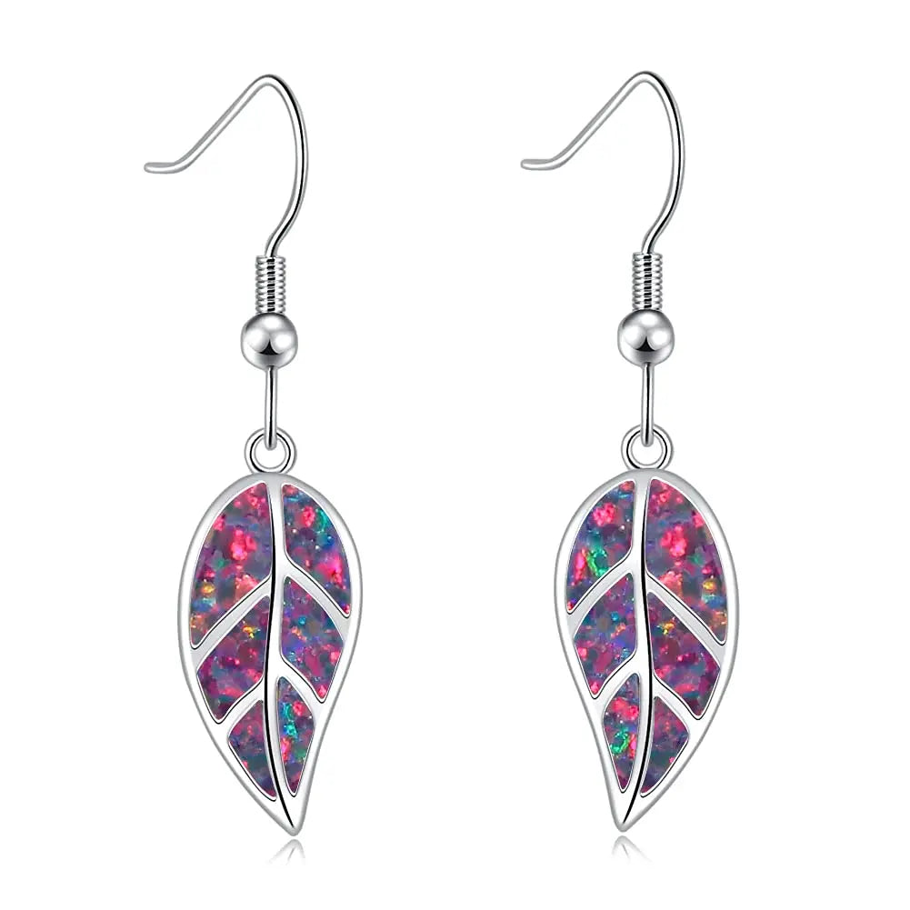 TikTok Viral Ocean Leaf Brass Opal Christian Plant Pendant Earrings Boho Beach Dainty Jewelry