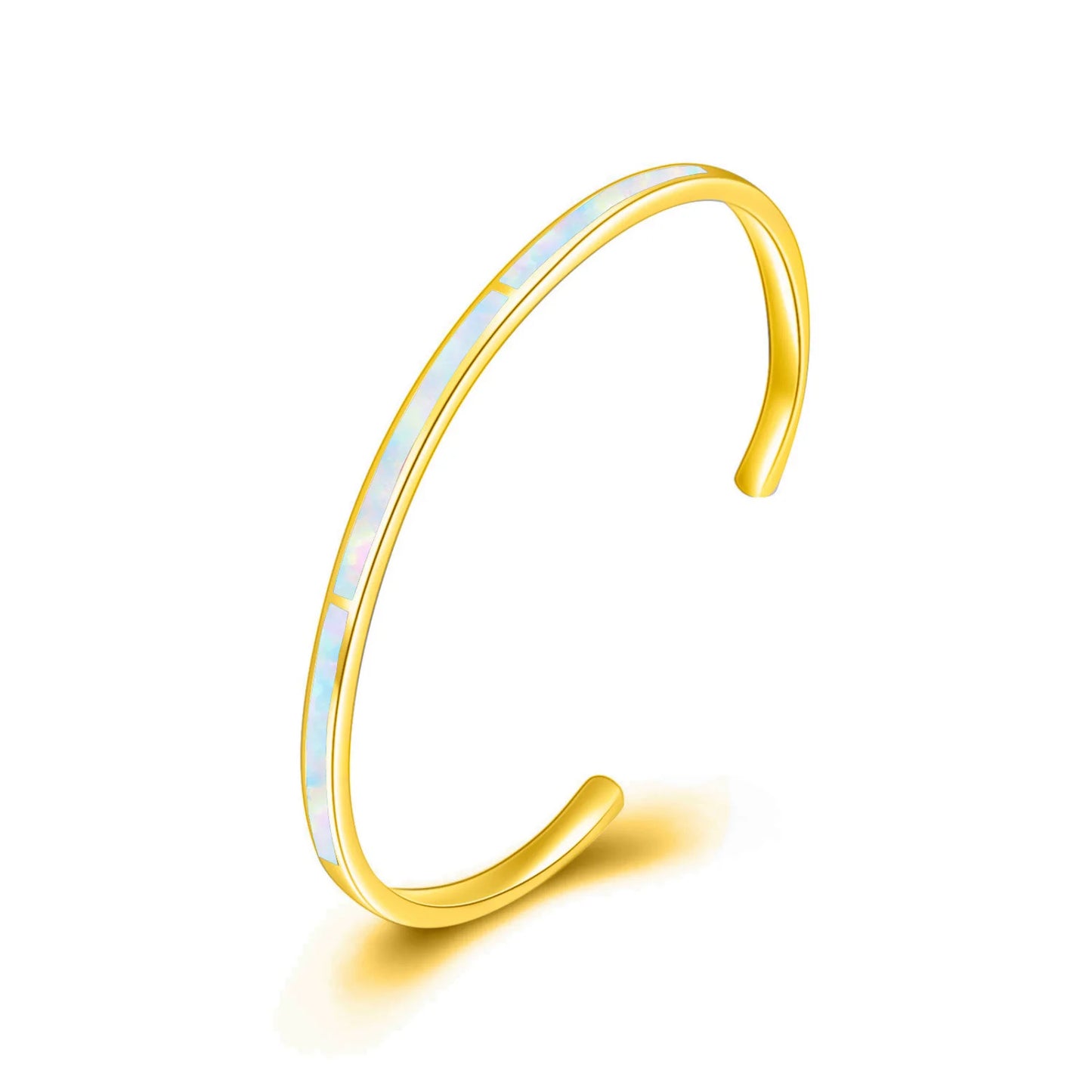 Trendy Rainbow Opal Open Bangle | Sleek Silver Cuff Best Seller